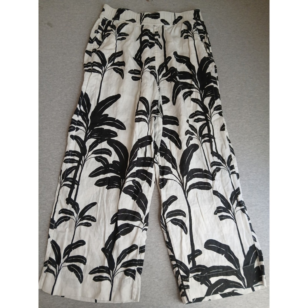 Tahari Pants Medium Linen Wide Leg Pull On Resort Beach Boho European Flax